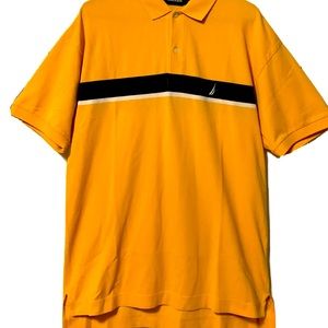 Nautica Polo Shirt Size XL Yellow Striped Collared Short Sleeve Embroidered Mens